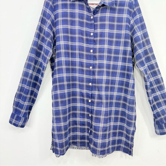 Johnny Was LANA Blue Gray Plaid Gingham Medallion Scarf Back Button Up Shirt - Picture 7 of 16